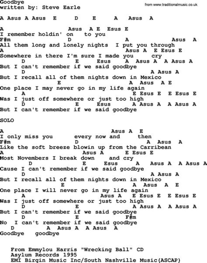 Emmylou Harris’s
Goodbye Lyrics