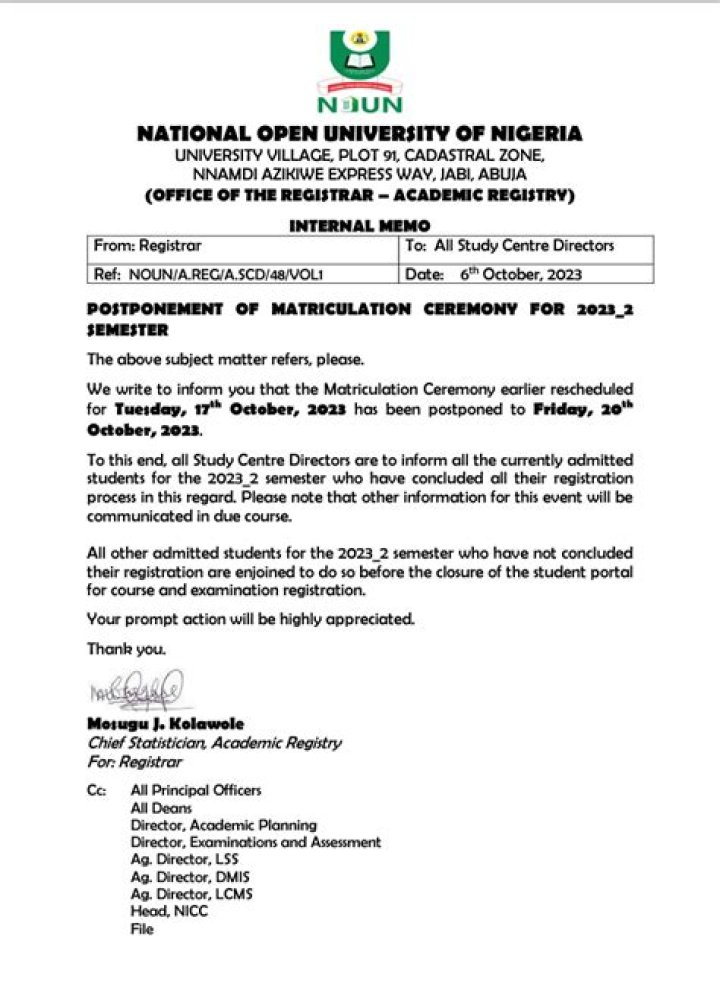 List Of Courses Offered by NOUN (National Open University of Nigeria)